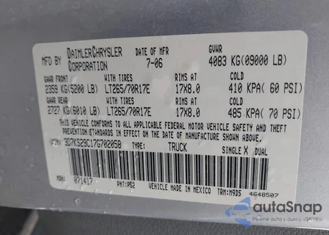 2007 Dodge Ram 2500 Slt from USA, damaged, VIN 3D7KS29C17G702058